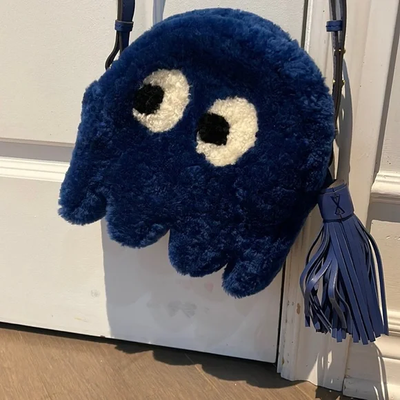 Anya Hindmarch blue suede PAC-MAN crossbody bag